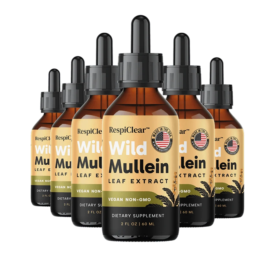 RespiClear Wild Mullein Leaf Extract 6 bottle pack, 2 fl oz dropper bottles